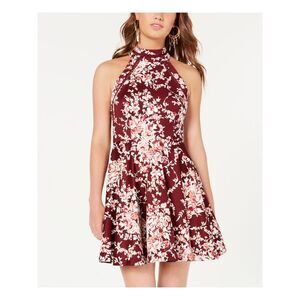 NWT B DARLIN Womens Burgundy Halter Mini Evening Fit + Flare Dress 0